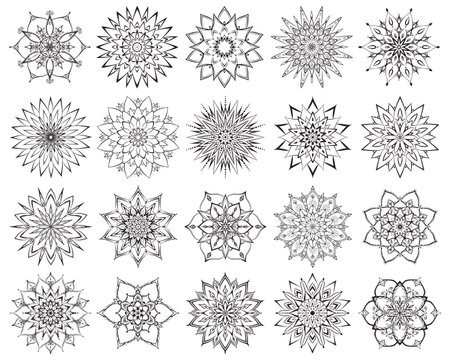 Flower mandalas set. Intricate and simple mandalas coloring pagesのイラスト素材