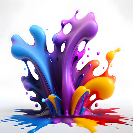 Paint splatter background. Color mix in fluid shapes and droplets