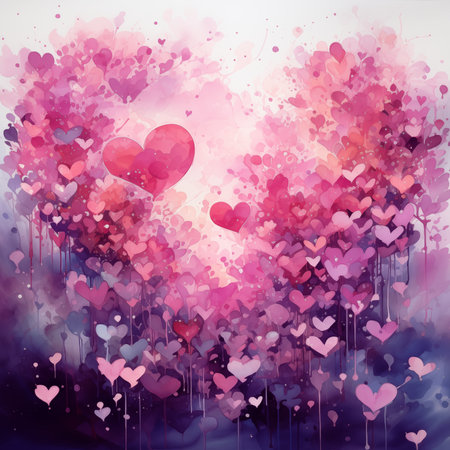 Painted Heart Background of Many Little Heartsの写真素材