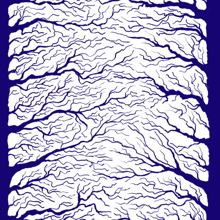 Hand drawn pattern of tree branches and tree trunk. Dark blue silhouetteのイラスト素材