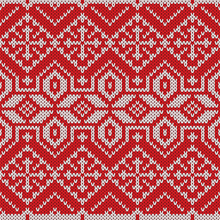 Knitted Christmas pattern. Geometric ornament with snowflakesのイラスト素材