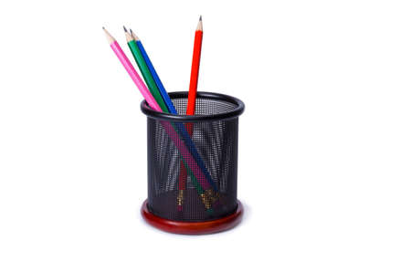 Pencils in glass isolated whiteの写真素材