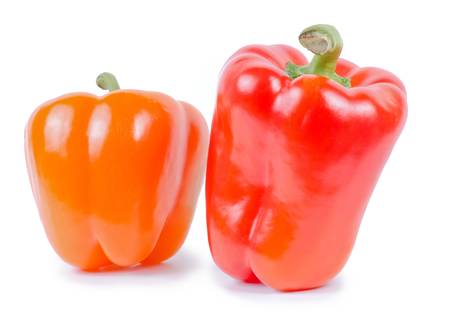 Red and orange sweet pepper isolatedの写真素材