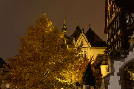 Historic building cottage among the trees of the night Strasburg
