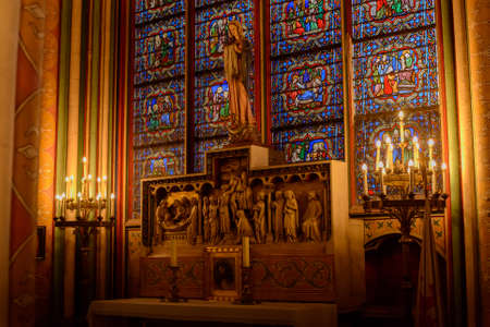 PARIS, FRANCE - October 28, 2015:The interior of Notre-Dame Cathedral in Paris. Scenes from the life...