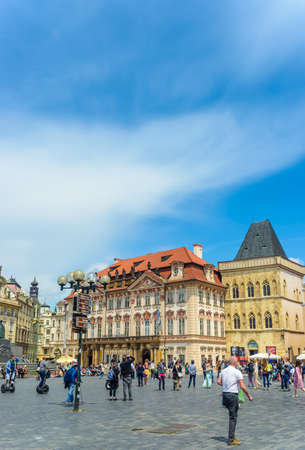 Czech Republic, Prague -28 Jule 2016:Old Town Square and Church Of Our Lady Before Tyn, Prague, Czech Republic with tourists sightseeing in the Old Town Square belowのeditorial素材