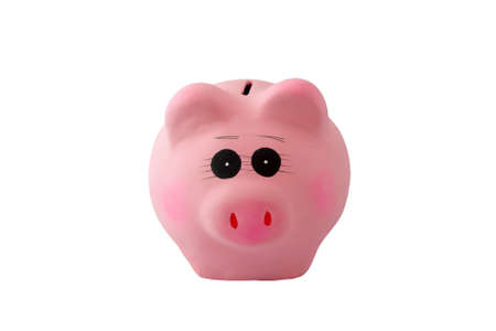pink piggy bank isolated on white background, have clipping path comfortable to use.の写真素材