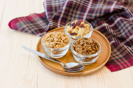 Homemade dessert delicious granola is a breakfast food and snack food consisting of rolled oats, nuts, honey. it is lightweight, high in calories.の写真素材