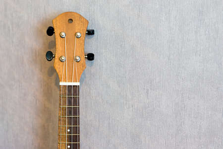 close up and focus at ukulele neckの写真素材