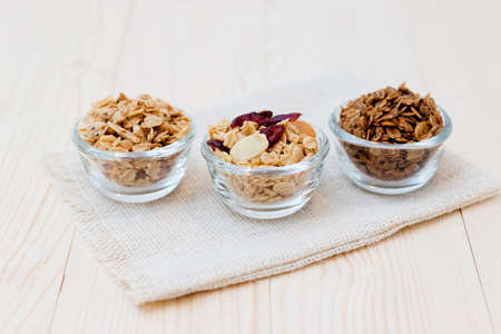 Homemade dessert delicious granola is a breakfast food and snack food consisting of rolled oats, nuts, honey. it is lightweight, high in calories.の写真素材