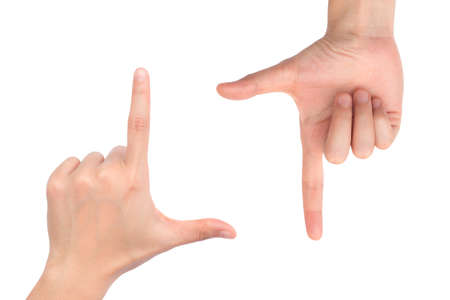 Hands frame composition isolated on white background. This picture have clipping path for ease of use.の写真素材