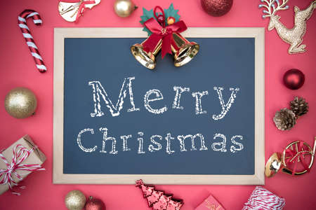 Blackboard With Decoration English Text Merry Christmasの写真素材