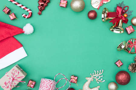 Christmas frame with Christmas ornaments and decorationsの写真素材