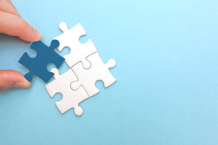 Creating or building own business concept. Puzzle piece mismatch, construction and development, build construct, idea and success, solution and growth, differenceの写真素材