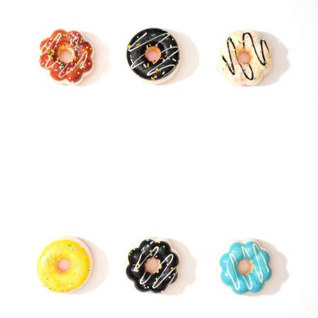 Set of colorful donuts isolated on white background.の写真素材