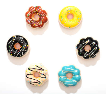 Set of colorful donuts isolated on white background.の写真素材