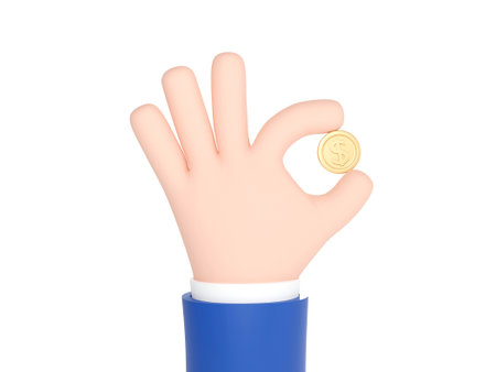 3D business man's hand hold golden coin on white background. Financial and saving money concept. 3D render illustrations.の写真素材