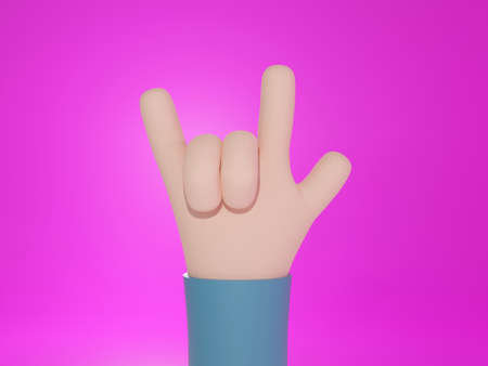Hand making love signal on purple background. 3D rendering illustrations.の写真素材