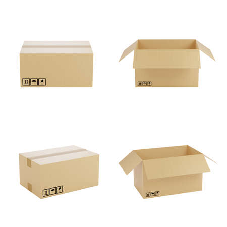 Collection of various cardboard boxes on white background. 3D illustration
rendering.の写真素材
