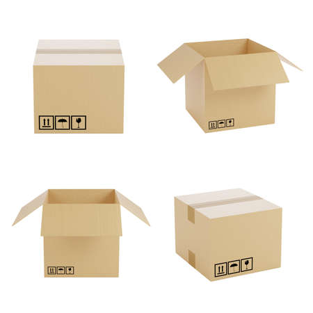 Collection of various cardboard boxes on white background. 3D illustration
rendering.の写真素材