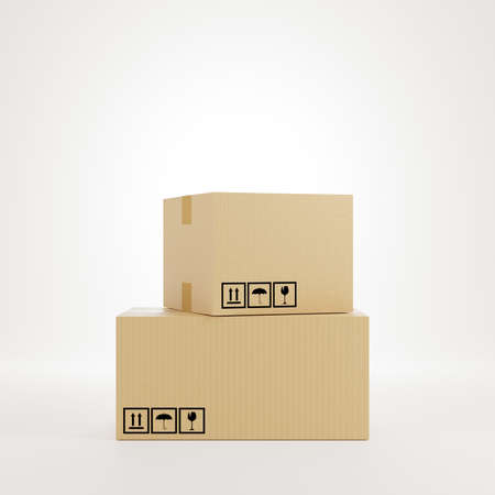 Cardboard boxes on white background. 3D illustration renderingの写真素材