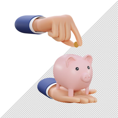 Businessman hand holding pink piggy bank and coin. Business saving finance concept. 3D illustration rendering. Has clipping path for easy to use.の写真素材
