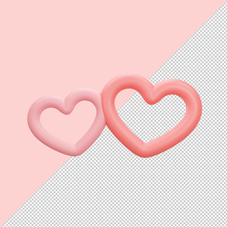 Happy valentine's day banner with couple heart. Love and wedding background. 3D illustration rendered. Has clipping path for easy to use.の写真素材