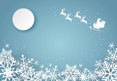 Christmas and happy new year blue vector background with snowflake, celebration concept, paper art designのイラスト素材