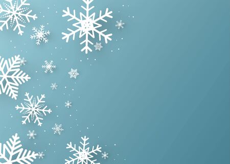 Blue vector background with snowflake, celebration concept, paper art designのイラスト素材