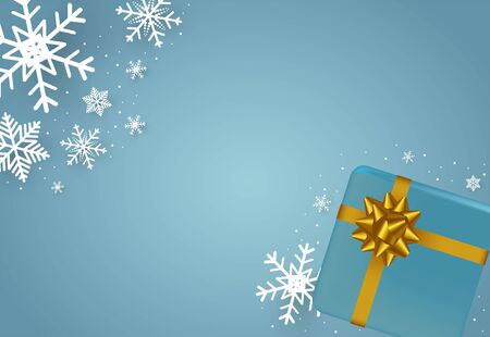 Christmas and happy new year blue vector background with snowflake and gift, celebration concept, paper art designのイラスト素材