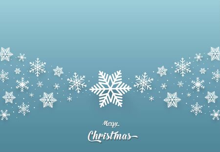 Christmas and happy new year blue vector background with snowflake, celebration concept, paper art designのイラスト素材