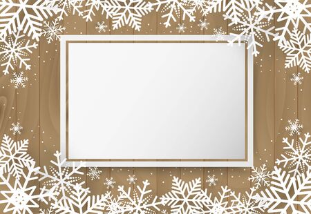 Christmas and happy new year vector background with snowflake on wooden, celebration conceptのイラスト素材