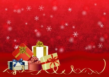 Christmas and happy new year red vector background with giftのイラスト素材