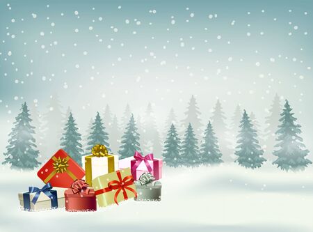 Christmas and happy new year vector background with snowflake and gifts in the winter seasonのイラスト素材