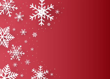 Christmas and happy new year red vector background with snowflake, celebration concept, paper art designのイラスト素材