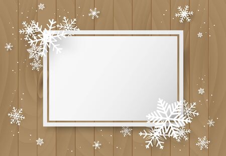 Christmas and happy new year vector background with snowflake on wooden, celebration conceptのイラスト素材
