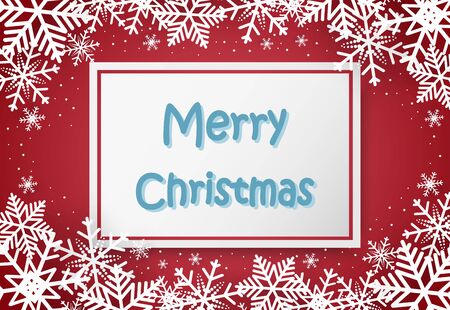 Christmas and happy new year red vector background with snowflake, celebration concept, paper art designのイラスト素材