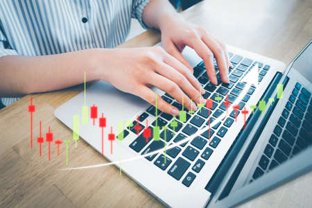 Investment ideas and technology business, Funds, Stock market and digital assets, Investors or trader, Financial data analysis, Stock graphs and forex trading, business finance backgroundの写真素材