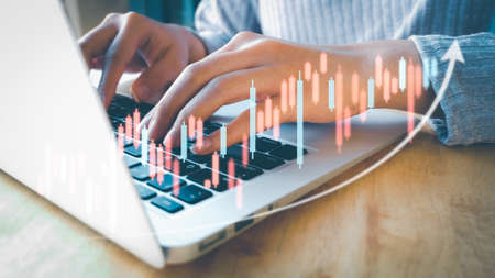 Investment ideas and technology business, Funds, Stock market and digital assets, Investors or trader, Financial data analysis, Stock graphs and forex trading, business finance backgroundの写真素材