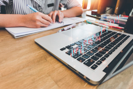 Investment ideas and technology business, Funds, Stock market and digital assets, Investors or trader, Financial data analysis, Stock graphs and forex trading, business finance backgroundの写真素材