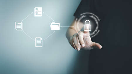 Document Management System (DMS), Online document database management, Organization document Organized, automated processes to manage files, ERP enterprise efficient, business technology.の写真素材