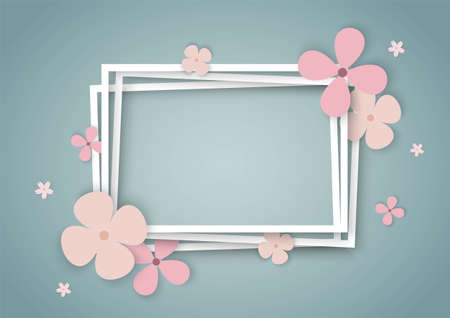 Colorful flowers with square frameのイラスト素材