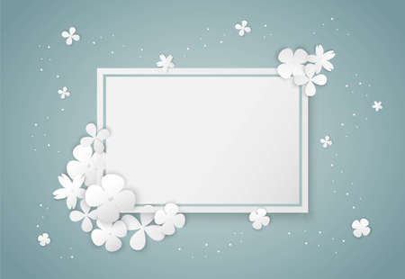 White flowers paper art and square frameのイラスト素材