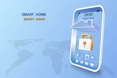 Smart home with door control, vector 3D style designのイラスト素材