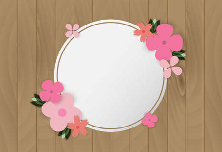 Colorful flowers on wooden frameのイラスト素材