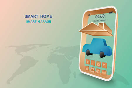 Smart home with garage control, vector 3D style designのイラスト素材