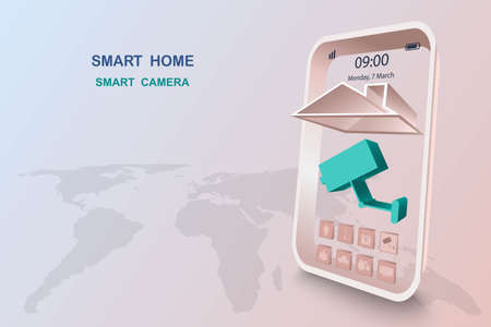 Smart home with camera control, vector 3D style designのイラスト素材