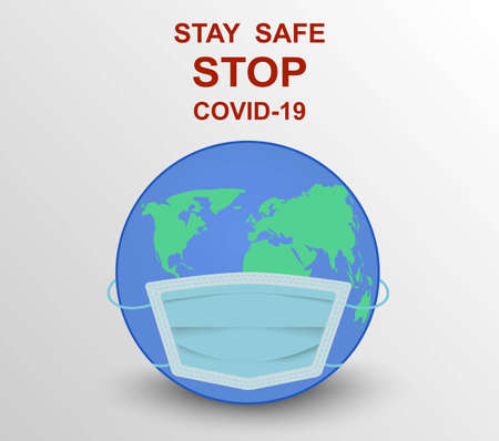 Wear a mask for stop COVID-19 virus, coronavirus concept vector illustration.のイラスト素材