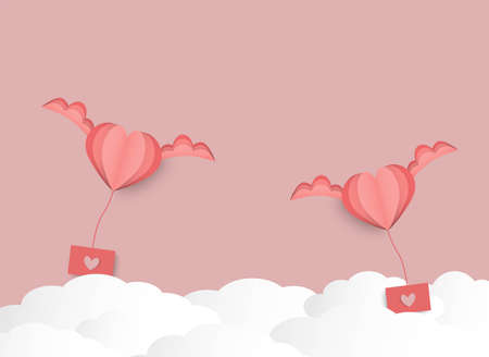Valentines day with pink heart shape over cloudのイラスト素材