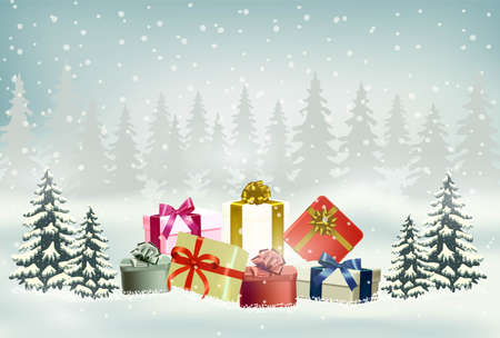 Christmas and happy new year vector background with snowflake and gifts in the winter seasonのイラスト素材